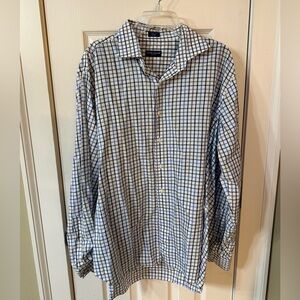 Peter Millar mens XXL blue black plaid long sleeve button up shirt Cotton